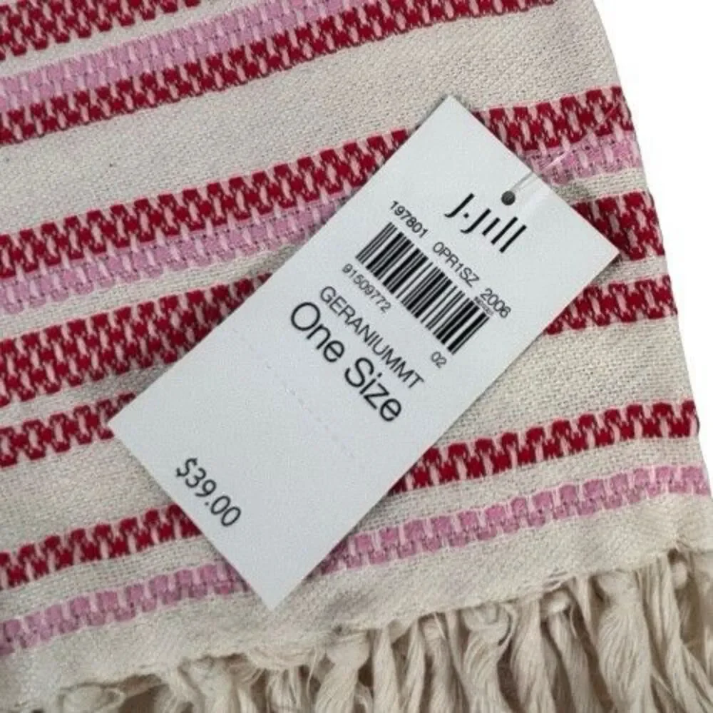 New J. Jill Tasseled Cotton Oversize Striped Blanket Shawl Throw Fringe 70 X 48